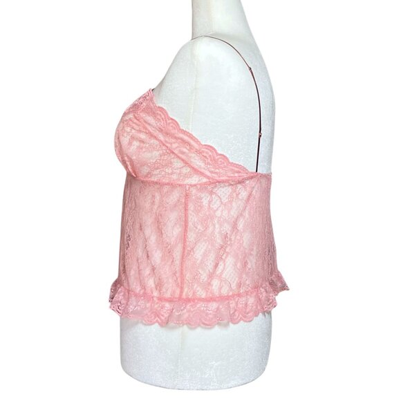 Vintage Y2K Victoria’s Secret Sheer Pink Lace Split Babydoll Cami Coquette M/L - Picture 3 of 9
